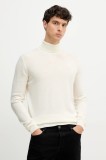 Karl Lagerfeld pulover de l&acirc;nă culoarea bej, light, cu guler, 554399.655058