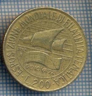 AX 1416 MONEDA -ITALIA-200 LIRE-ANUL1992 EXPOZITIA FILATELIA -STAREA CE SE VEDE foto