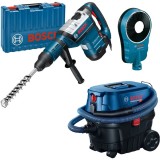 Bosch GBH 8-45 DV + GDE 162 + GAS 12-25 PL - Rotopercutor SDS-Max 1500 W 12.5 J valiza plastic + Adaptor aspirare scule electrice 162 mm + Aspirator u