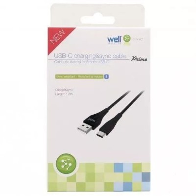 Cablu USB Type C tata - USB 2.0 tata 1.2m negru rezistent la indoiri Prime Well foto