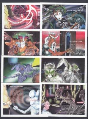 Nicaragua 1994 - ALIEN - OBSERVARE EXTRATERESTRA - Michel BL214/21 120 Eur - MNH foto
