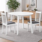 Set masa living plianta Philadelphia, MDF, lemn masiv, rotunda, 55 90 x 90 x 74,8 cm si 2 scaune Houston, stofa,100 kg, 94x49x40 cm, alb gri