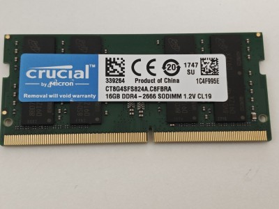 Memorie Ram Laptop Crucial 16GB, DDR4, 2Rx8, PC4-2666V, 2666Mhz, CT8G4SFS824A.C8FRA, PC4-21300, CL19, 1.2V, Non-ECC, sodimm, 260 pini foto
