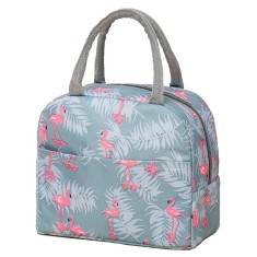 Geanta termica pentru pranz cu model flamingo, 21 x 13 x 23 cm, panza, aluminiu, multicolor