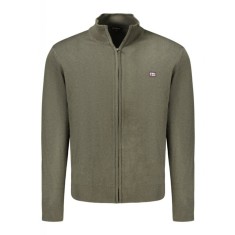 Pulover cu fermoar barbati, cu mini logo brodat, Regular fit, verde inchis, 2XL