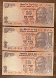 B11 28 - Bancnota foarte veche - India - 10 rupii - 2008 - trei bancnote serii consecutive
