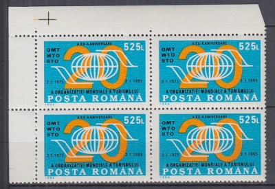 ROMANIA 1994 LP 1365 - 20 ANI ORGANIZATIA MONDIALA A TURISMULUI BLOC DE 4 MNH foto