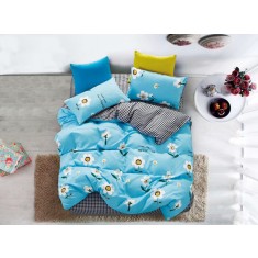 Lenjerie de pat pentru o persoana cu husa de perna patrata, Fiorenza, bumbac mercerizat, multicolor