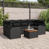 vidaXL Set Canapea Grădină 7 pcs Negru mare Ratan &amp; Lemn