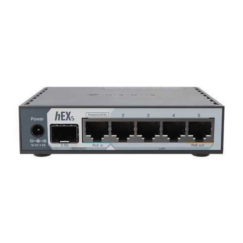 Router hEX, 5 porturi RJ45 Gigabit, 1 x SFP 2.5G, 1 x PoE Out, USB, PoE In - MikroTik E60iUGS