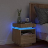 vidaXL Noptieră cu lumini LED, stejar sonoma, 40x39x48,5 cm