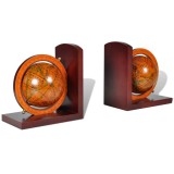 vidaXL Suport Cărți Decorativ cu Glob Păm&acirc;ntesc, Maro, 2 buc - Suport Lateral Birou, Bibliotecă - Obiecte Decorative Casa