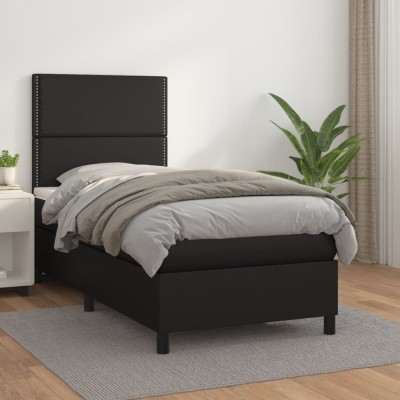 vidaXL Pat box spring cu saltea, negru, 80x200 cm, piele ecologică 3142749 foto
