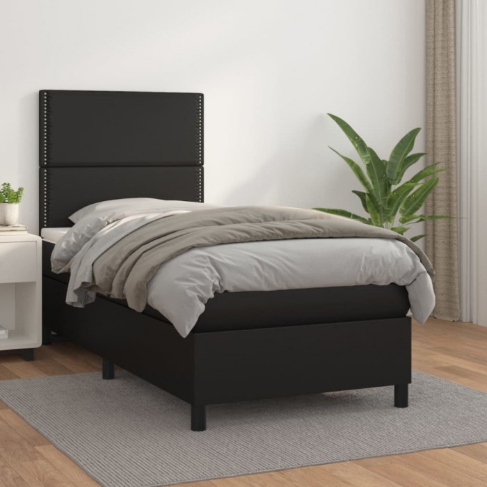 vidaXL Pat box spring cu saltea, negru, 80x200 cm, piele ecologică 3142749