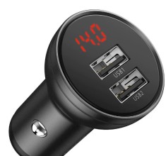INCARCATOR AUTO Baseus Digital Display, 2 x USB Output 5V/4.8A, total output 24W, pt. bricheta auto, afisaj digital, gri &quot;CCBX-0G&quot; (timbru verde 0.18