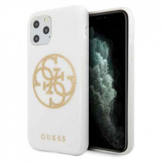 Husa de protectie telefon Guess pentru Iphone 11 Pro, Model 4G Glitter Circle, Plastic TPU, GUHCN58TPUWHGLG, Alb-Auriu