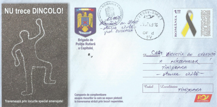 Romania, Nu trece dincolo!, intreg postal circulat, 2009
