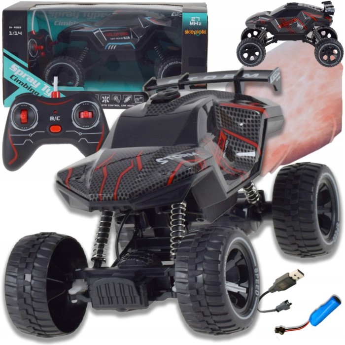 Mașină RC off-road 1:14 cu efect de evacuare LED, sistem anti-vibrații și baterie