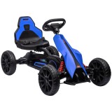 Kart cu pedale pentru copii cu v&acirc;rsta de 3-8 ani cu scaun reglabil &icirc;n 4 poziții și roți EVA, 100x58x58,5cm, albastru-negru HOMCOM | Aosom Romania