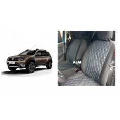 Huse textil - piele romburi Dacia Duster 2010-2017 Negru+Albastru &reg; ALM