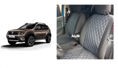 Huse textil - piele romburi Dacia Duster 2010-2017 Negru+Albastru &amp;reg; ALM foto