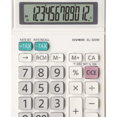 Calculator De Birou, 12 Digits, 153 X 97 X 18 Mm, Dual Power, Ecran Rabatabil, Sharp El-320w - Alb