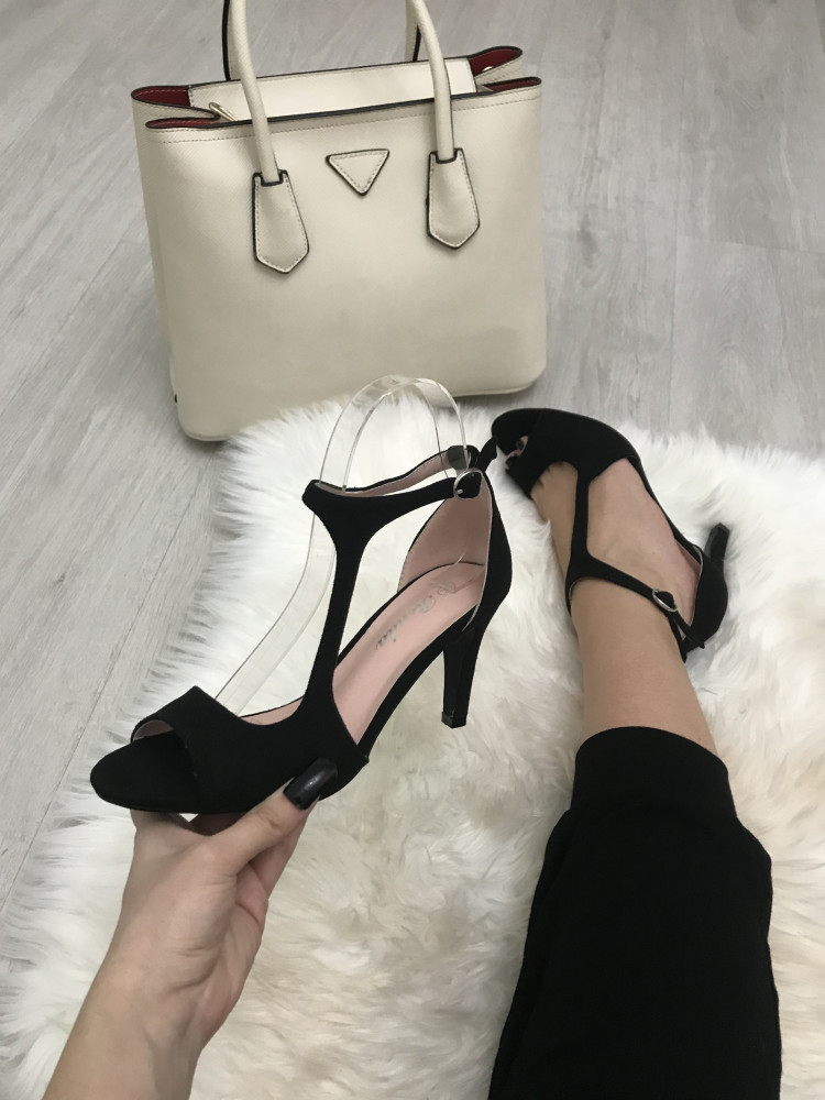 Sandale dama negre cu toc mic marime 36+CADOU | Okazii.ro