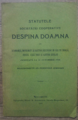 Statutele Societatei Cooperative Despina Doamna// 1912 foto