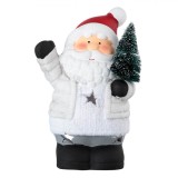 Felinar Ceramic de Crăciun, Figurina Moș Crăciun cu Brad, Alb, 12 x 10 x 19cm, Oem