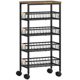HOMCOM Carrito Auxiliar con Ruedas 4 Cestas Extra&iacute;bles Carga 15 kg Marco Met&aacute;lico para Comedor 40x24x81,5 cm Marr&oacute;n R&uacute;stico | Aosom Romania