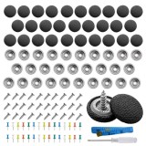 Set Reparatie Plafon Auto, 122 Piese, Tapiterie Universala - 30 Butoni Fixare, Panza Neagra, 3cm x 2cm