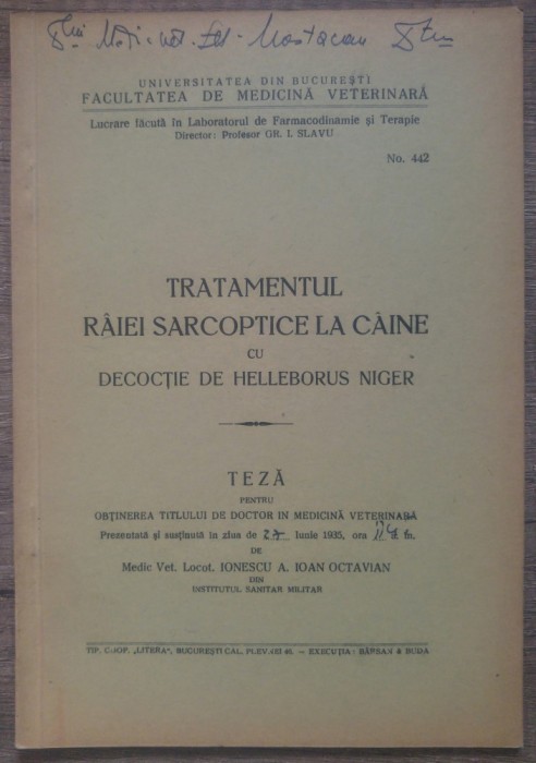 Tratamentul raiei sarcoptice la caine cu decoctie de Helleborus Niger/ 1935