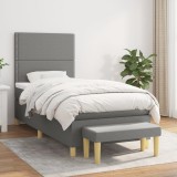 Cumpara ieftin Pat box spring cu saltea, gri &icirc;nchis, 80x200 cm, textil