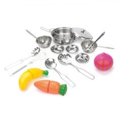 Set ustensile bucatarie din inox pentru copii, 18 piese, 43x27cm