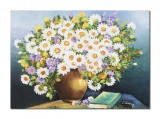Cumpara ieftin Tablou vaza cu margarete si carte pictat manual, 70x50cm ulei pe panza, Constantin Feraru