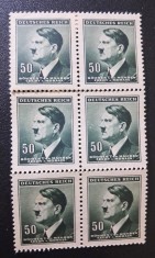 Boemia și Moravia 1942 Serie Uzuală Adolf Hitler 50h Verde Bloc Compact de 6 Timbre (2x3) Neștampilat - A0029