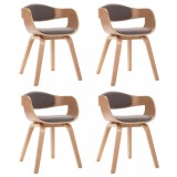 Scaune de bucatarie, 4 buc., gri taupe, lemn curbat si textil