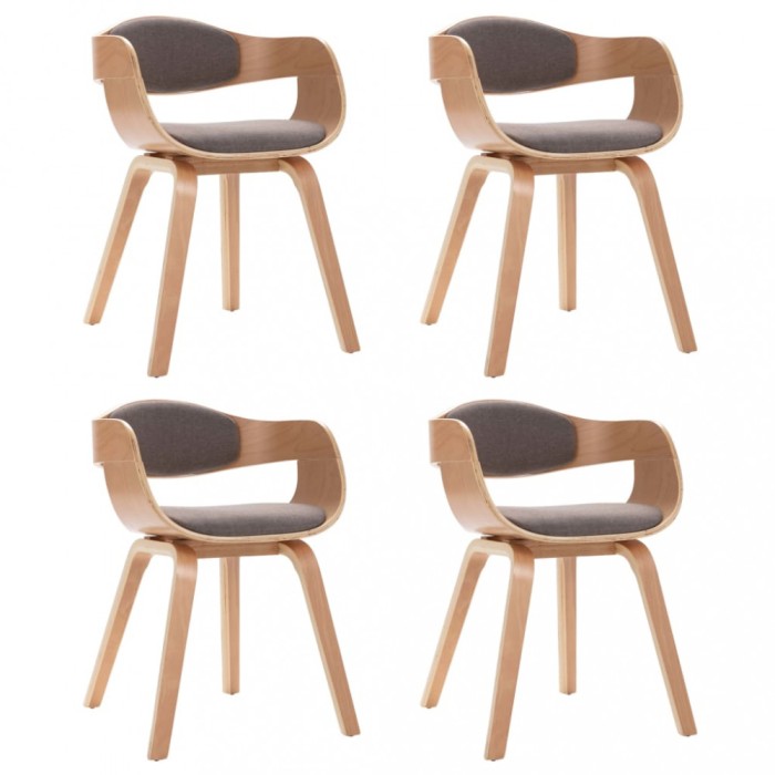 Scaune de bucatarie, 4 buc., gri taupe, lemn curbat si textil