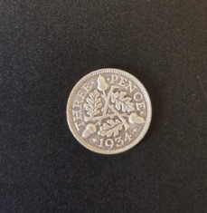Marea Britanie UK 3 Pence 1934 George V moneda din argint km # 831