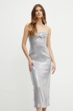 Bardot rochie CERISE culoarea gri, midi, mulată, 59519DB