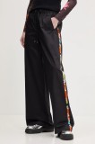 Desigual pantaloni de bumbac PAISLEY LACROIX femei, culoarea negru, drept, high waist, 25SWPW19