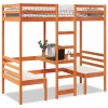 Cadru pat etajat birou/scaune, maro, 90x190 cm, lemn masiv pin