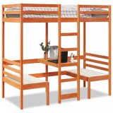 VidaXL Cadru pat etajat birou/scaune, maro, 90x190 cm, lemn masiv pin