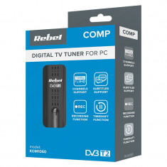 Tuner USB DVB-T2 H.265 REBEL receptie TV terestru digital standard DVB-T DVB-T2 HEVC DVB-C pentru laptop PC