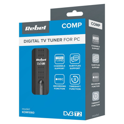 Tuner USB DVB-T2 H.265 REBEL receptie TV terestru digital standard DVB-T DVB-T2 HEVC DVB-C pentru laptop PC foto