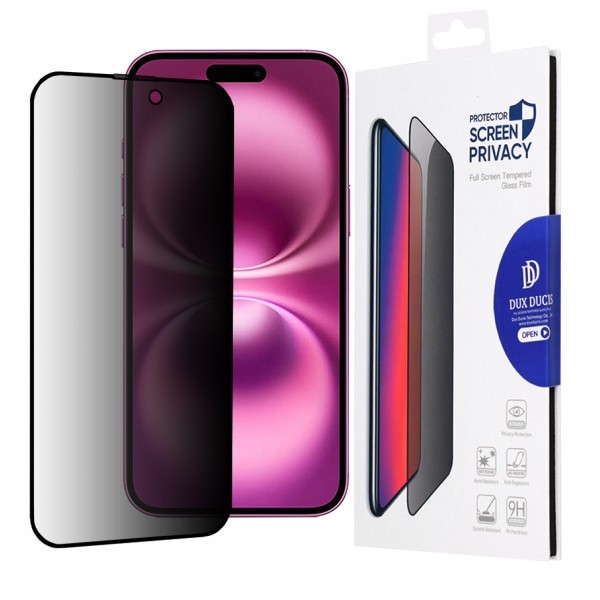 Folie de protectie Ecran Privacy DUX DUCIS pentru Apple iPhone 16 Plus, Sticla Securizata, Edge Glue