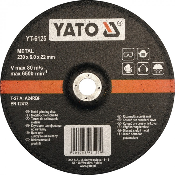 Disc cu degajare pentru slefuit metal 230x6x22 mm YATO