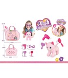 Pisică roz din pluș cu geantă pufoasă, 27 cm, Jucărie copii peste 3 ani, Material pluș, Made in China