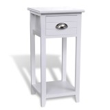 Cumpara ieftin Noptiera Albă cu 1 Sertar Lemn Paulownia 30x30x63 cm Dulap Pat Masă Telefon Dormitor