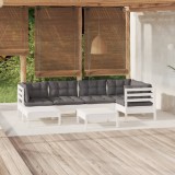 Gossi set mobilier de gradina cu perne, 7 piese, alb, lemn masiv pin